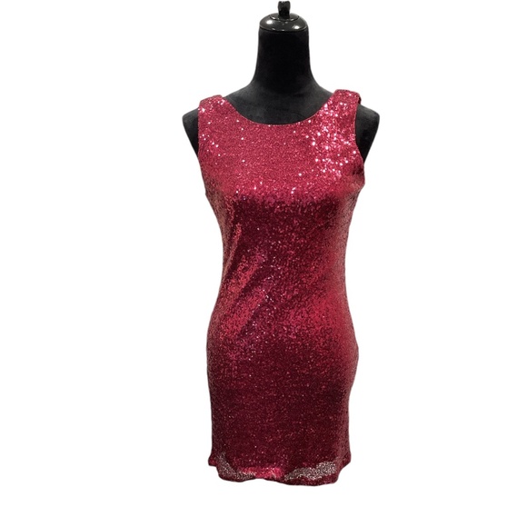 Crystal Doll Ruby Red Sequin Sleevless Mini Dress M - Picture 1 of 8
